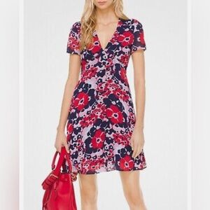 MICHAEL MICHAEL KORS RED/PINK/NAVY FLORAL DRESS • POCKETS • BGONIA/TRNVY • Sz 14